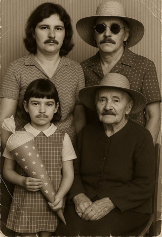 Auf X stellte die KI-affine Liebich ihre "schon immer schnauzbärtig gewesene" Familie vor. - X/@MarlaSvenjaL