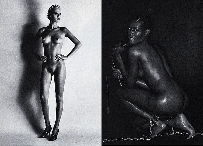 Newton-Werke: "Die großen Akte I" (1980), "Grace Jones" (1978) und "Women working in the cellars of Ca' del Bosco" (1989)