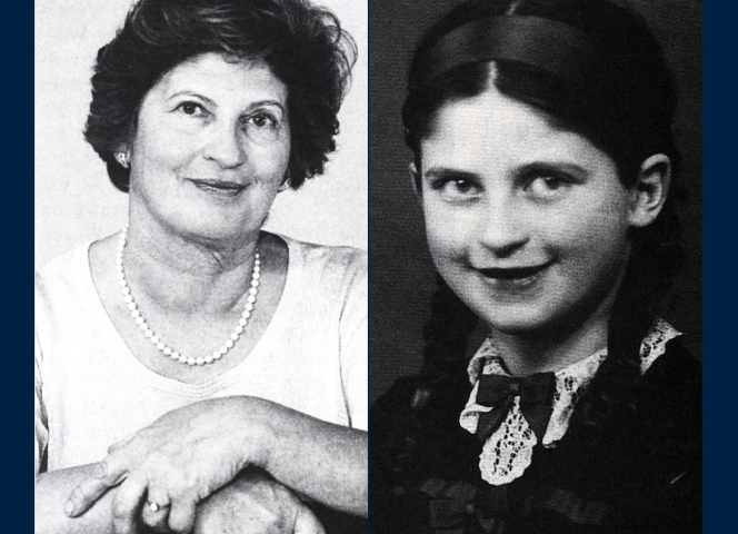 Eva Szepesi, geb. Diamant, mit 63 Jahren. Und Eva Diamant mit 12, vor Auschwitz.