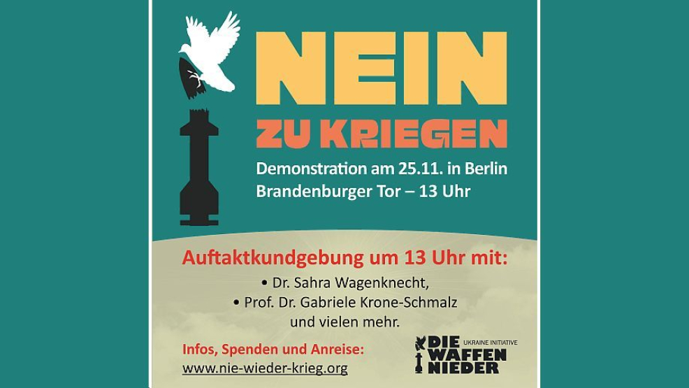 Kommt alle! Friedens-Demo in Berlin am 25. November