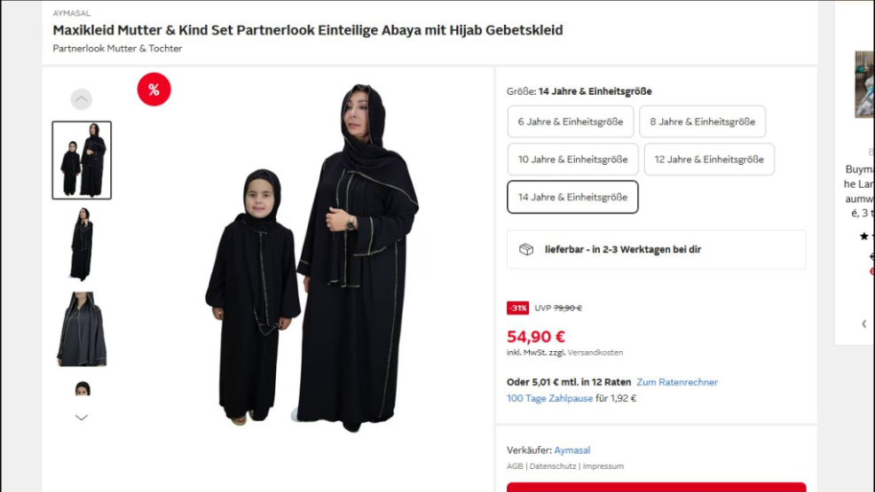 "Mutter & Kind Set Partnerlook Einteilige Abaya mit Hijab Gebetskleid"