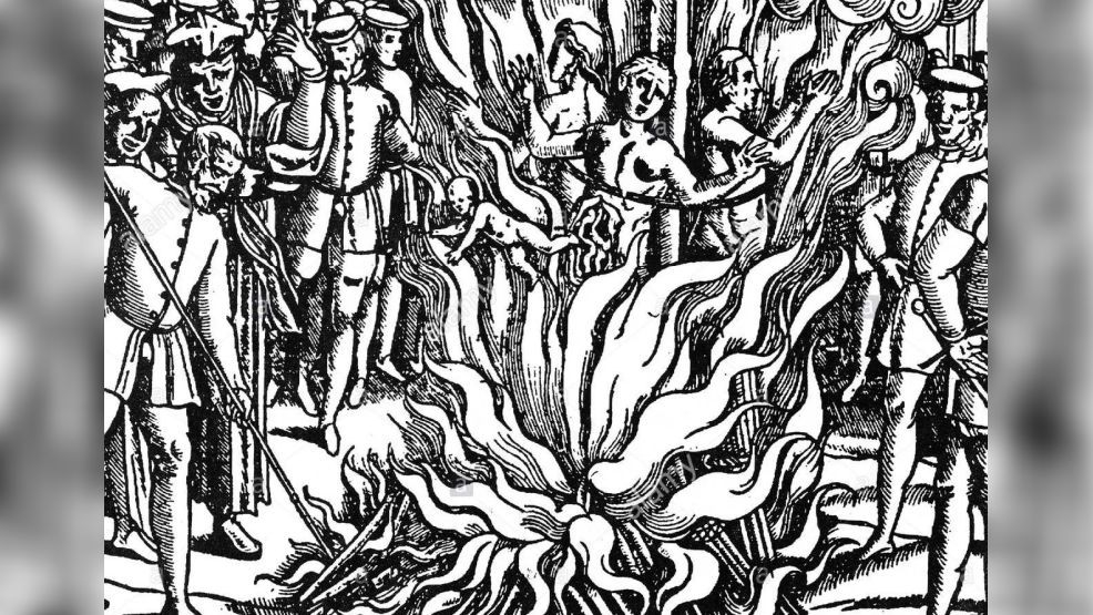 Hinrichtung von "Hexen" auf dem Scheiterhaufen. Abertausende Frauen wurden so massakriert - in der Zeit des so genannten "Humanismus".